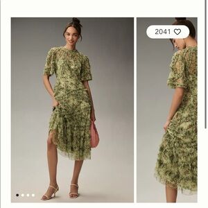 NWT Mac Duggal Short-Sleeve Mesh Midi Dress